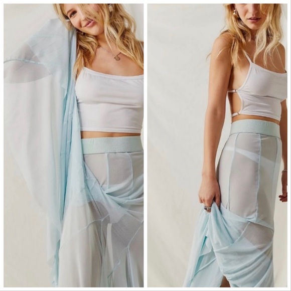 Free People Godet Girl Mesh 1/2 Slip in Sea Washed Size XL - Picture 3 of 4